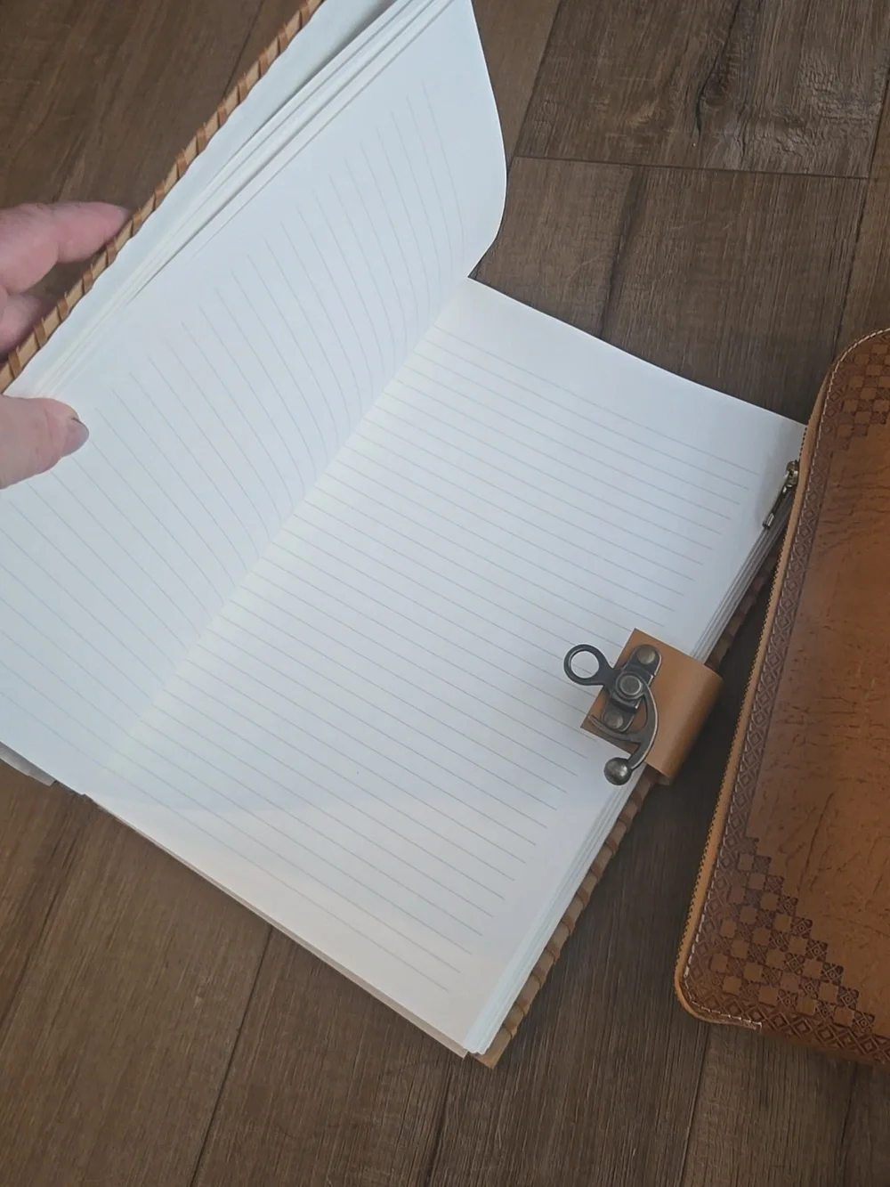 Rare Laptop Bag Chakra Embossed Tan Leather and Notepad Agenda Set